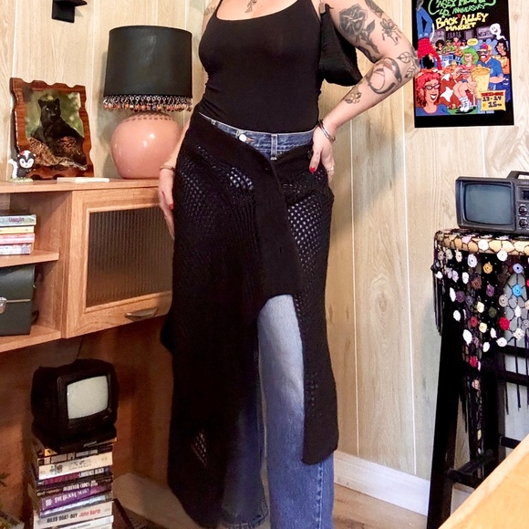 Black Knit Mesh Button Up Wrap 2000s - Picture 1 of 7